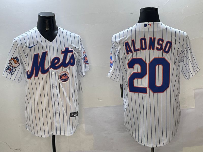 Men New York Mets #20 Alonso White Stripe Game Fashion 2025 Nike MLB Jersey style 6->new york mets->MLB Jersey